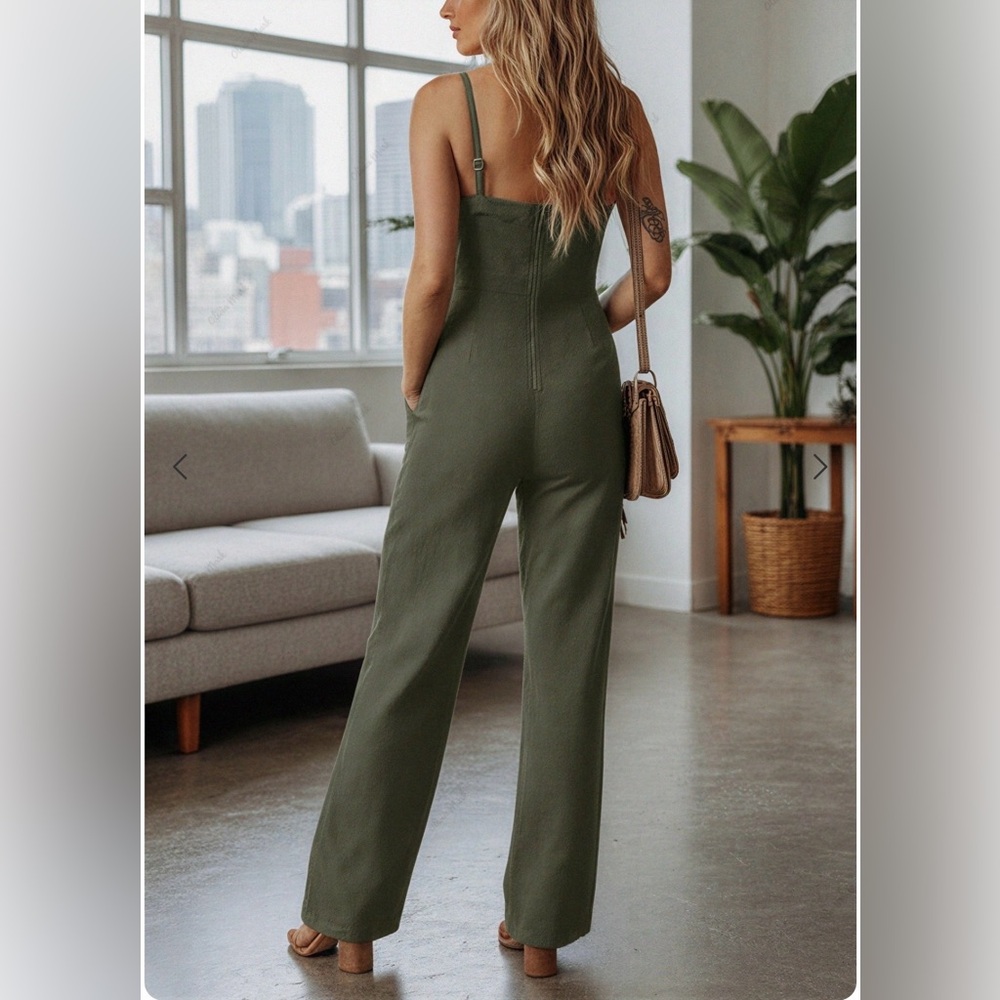 Olivia M Olive Green Wide-Leg Jumpsuit - Picture 2 of 7